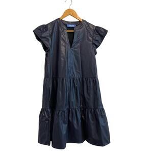 Ella Blu Navy Blue Faux Leather Tiered Mini Dress Size Small